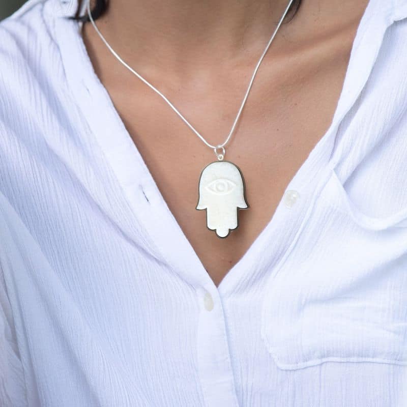 Real 925 Silver Gold Blue Hamsa Hand Pendant Iced Diamond Necklace